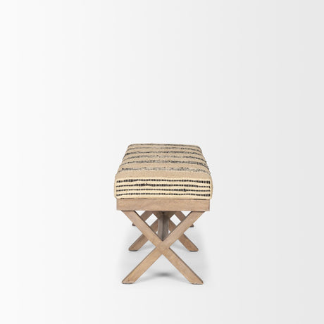 Mercana Solis 50L x 16W Brown Base Upholstered Beige/Black Stripe Seat Accent Bench