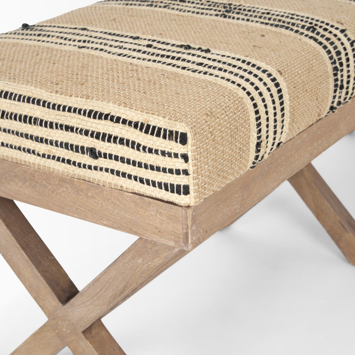 Mercana Solis 50L x 16W Brown Base Upholstered Beige/Black Stripe Seat Accent Bench