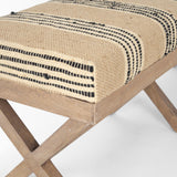 Mercana Solis 50L x 16W Brown Base Upholstered Beige/Black Stripe Seat Accent Bench