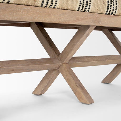 Mercana Solis 50L x 16W Brown Base Upholstered Beige/Black Stripe Seat Accent Bench