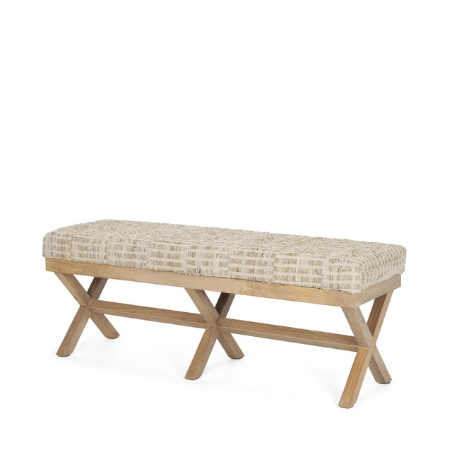 Mercana Solis II 50L x 16W Brown Base Beige Woven Leather Cushion Accent Bench