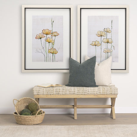 Mercana Solis II 50L x 16W Brown Base Beige Woven Leather Cushion Accent Bench