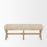 Mercana Solis II 50L x 16W Brown Base Beige Woven Leather Cushion Accent Bench