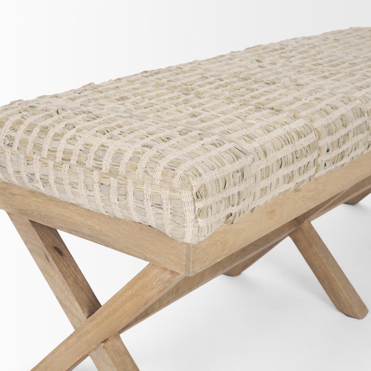 Mercana Solis II 50L x 16W Brown Base Beige Woven Leather Cushion Accent Bench