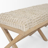 Mercana Solis II 50L x 16W Brown Base Beige Woven Leather Cushion Accent Bench