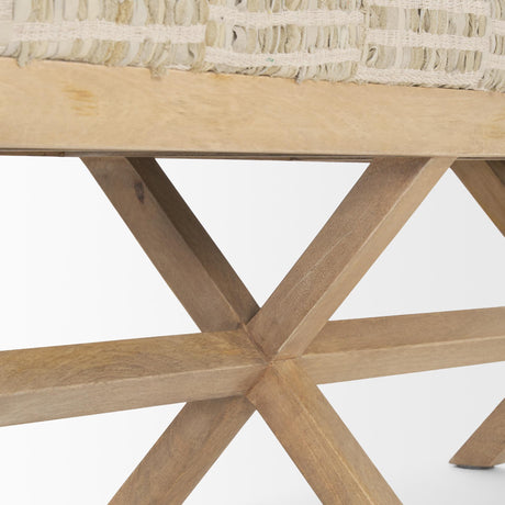 Mercana Solis II 50L x 16W Brown Base Beige Woven Leather Cushion Accent Bench