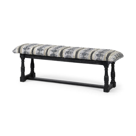 Mercana Denison II 56L x 15W Black Wood Base Woven-Leather Cushion Top Accent Bench
