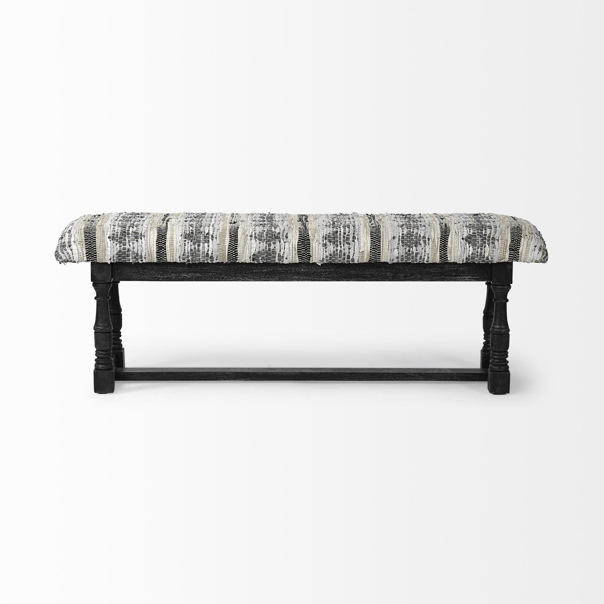 Mercana Denison II 56L x 15W Black Wood Base Woven-Leather Cushion Top Accent Bench