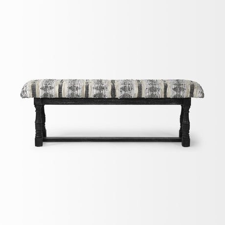 Mercana Denison II 56L x 15W Black Wood Base Woven-Leather Cushion Top Accent Bench