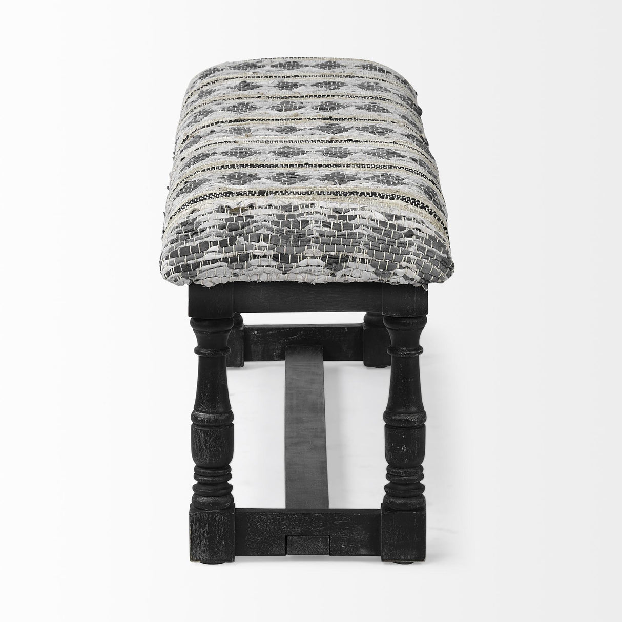 Mercana Denison II 56L x 15W Black Wood Base Woven-Leather Cushion Top Accent Bench