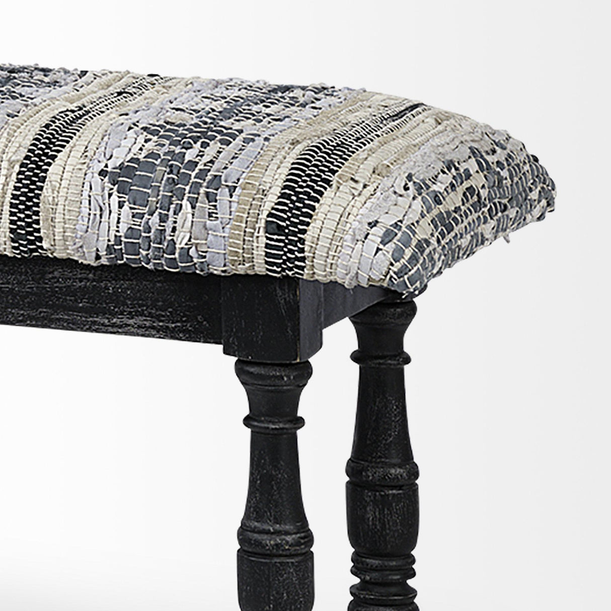 Mercana Denison II 56L x 15W Black Wood Base Woven-Leather Cushion Top Accent Bench