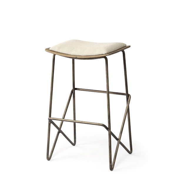 Mercana Katniss 26" Total Height Cream Fabric Seat Gold Metal Frame Counter Stool