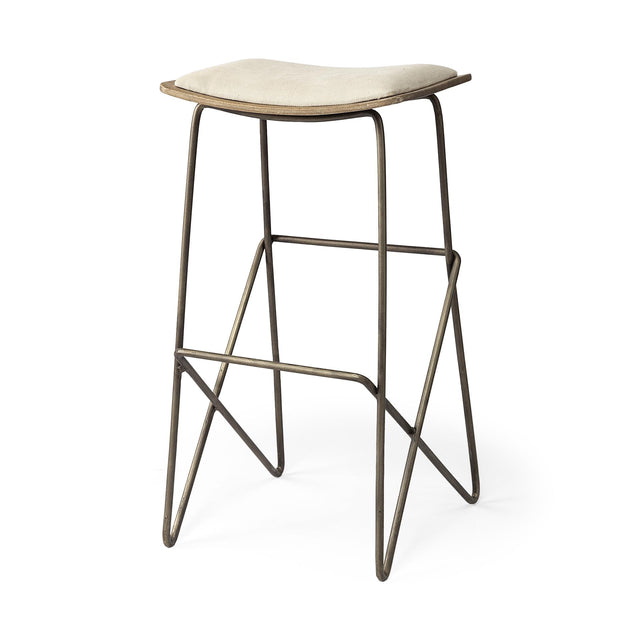 Mercana Katniss 30" Total Height Cream Fabric Seat Gold Metal Frame Bar Stool