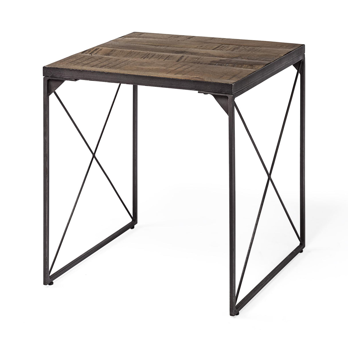 Mercana Trestman II 24" x 22.5" Square Top Medium Brown Wood and Iron Cross Braced End/Side Table