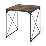 Mercana Trestman II 24" x 22.5" Square Top Medium Brown Wood and Iron Cross Braced End/Side Table
