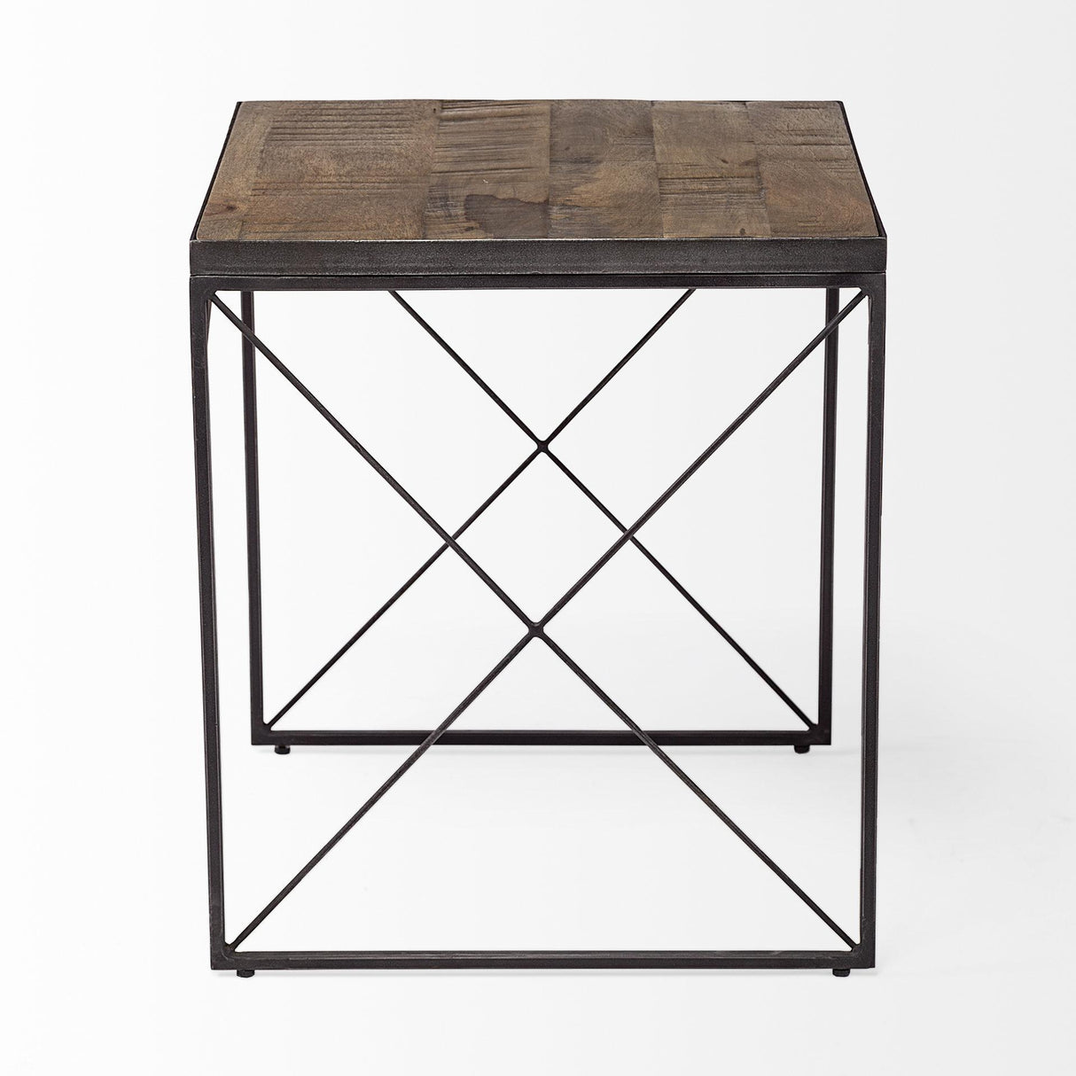Mercana Trestman II 24" x 22.5" Square Top Medium Brown Wood and Iron Cross Braced End/Side Table