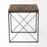 Mercana Trestman II 24" x 22.5" Square Top Medium Brown Wood and Iron Cross Braced End/Side Table