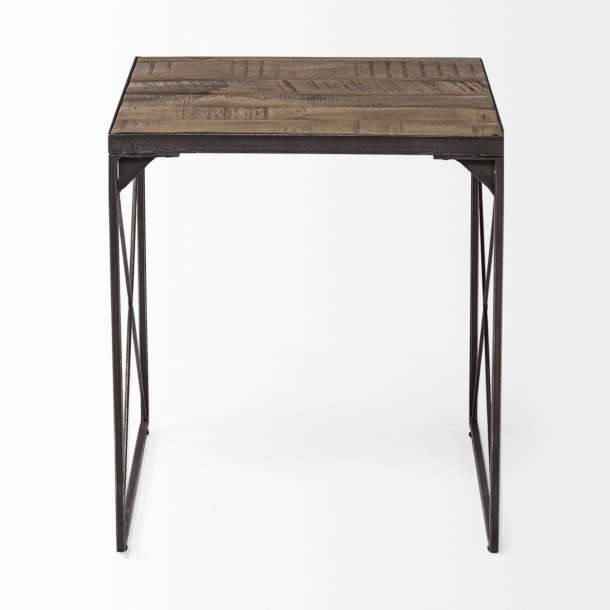 Mercana Trestman II 24" x 22.5" Square Top Medium Brown Wood and Iron Cross Braced End/Side Table