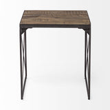 Mercana Trestman II 24" x 22.5" Square Top Medium Brown Wood and Iron Cross Braced End/Side Table