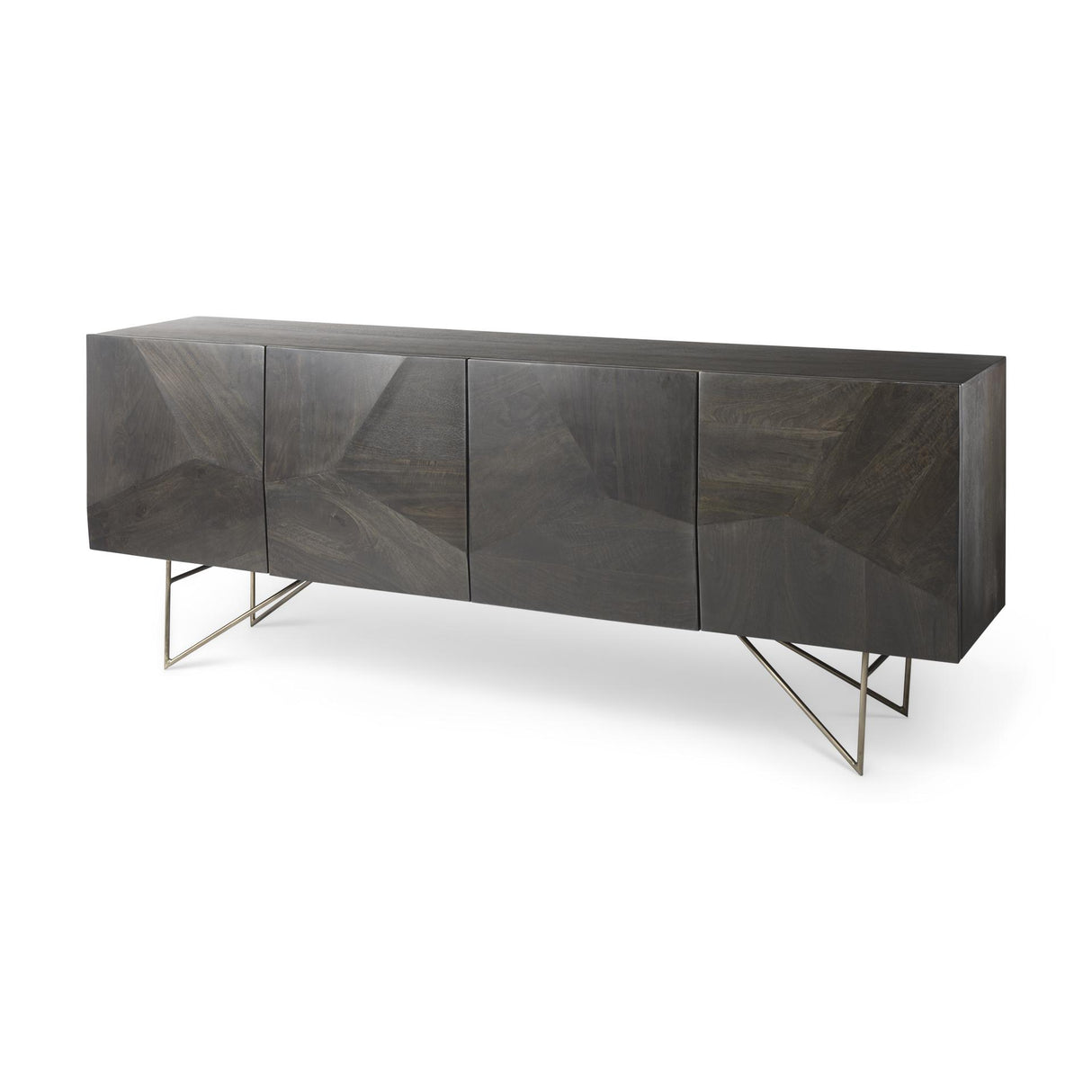 Mercana Darwin 80x17.5 Brown Solid Wood Gold Metal Base 4 Cabinet Door Sideboard