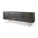 Mercana Darwin 80x17.5 Brown Solid Wood Gold Metal Base 4 Cabinet Door Sideboard