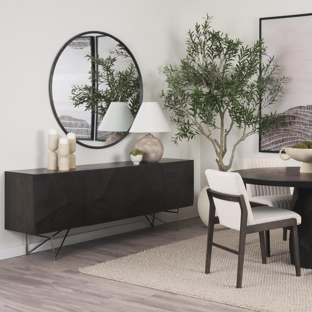 Mercana Darwin 80x17.5 Brown Solid Wood Gold Metal Base 4 Cabinet Door Sideboard