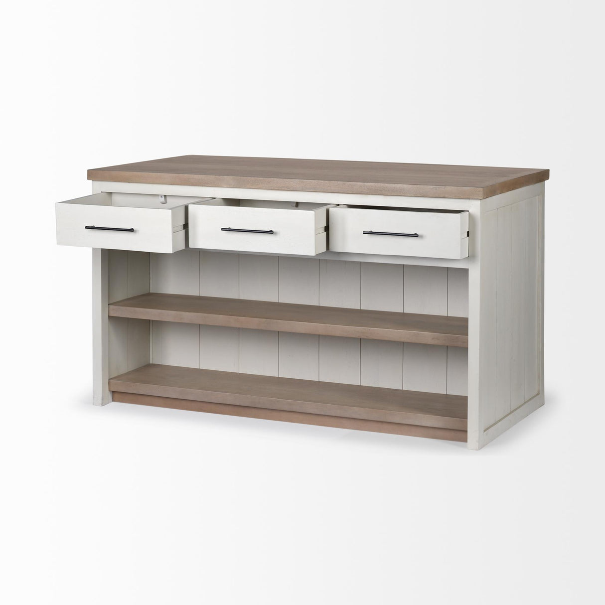 Mercana Fairview II White and Brown Two-Tone Stain Solid Wood Kitchen Island