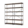 Mercana Trey IV 80L x 16W x 87.5H Medium Brown Wood and Iron Five Tray Shelf Shelving Unit