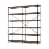 Mercana Trey IV 80L x 16W x 87.5H Medium Brown Wood and Iron Five Tray Shelf Shelving Unit