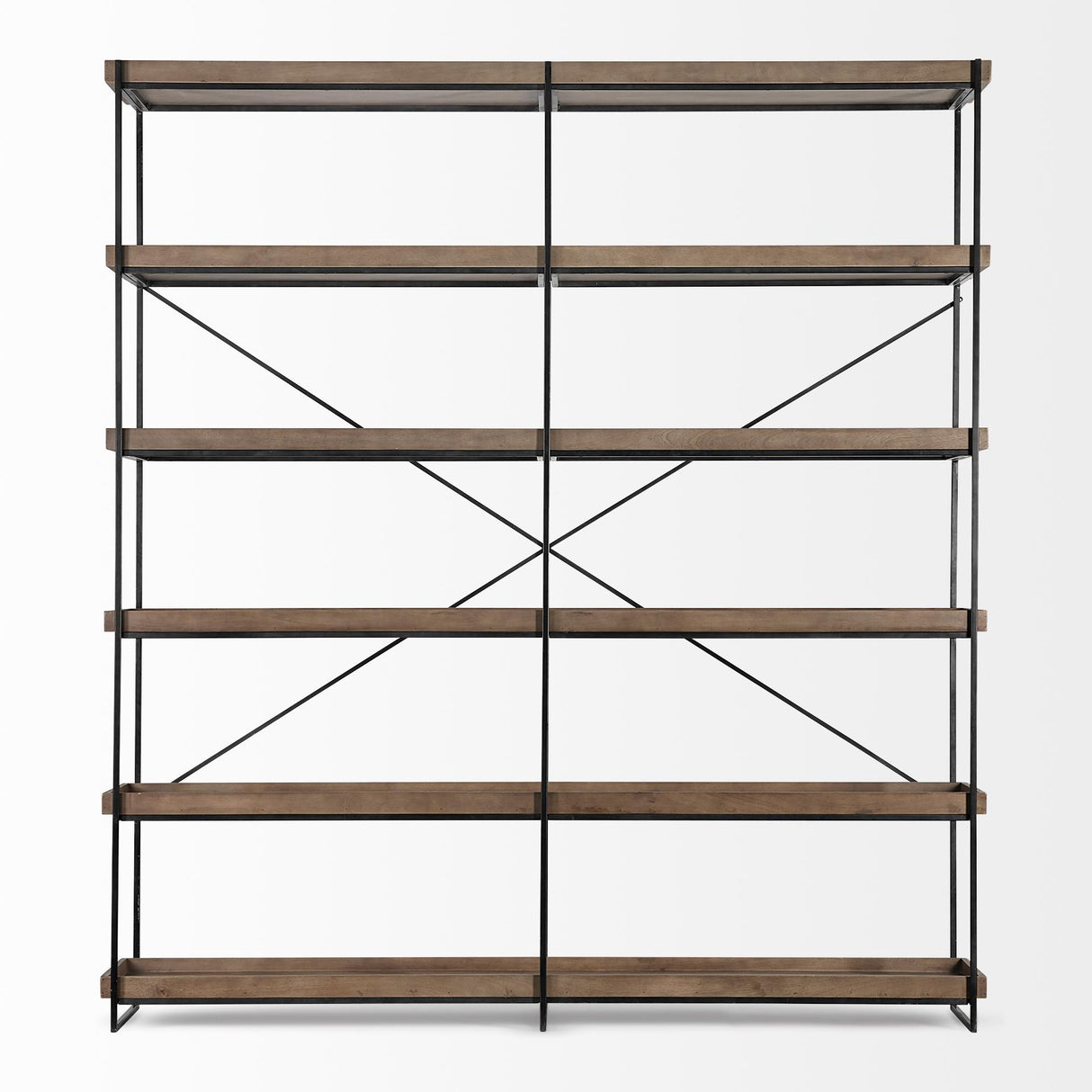 Mercana Trey IV 80L x 16W x 87.5H Medium Brown Wood and Iron Five Tray Shelf Shelving Unit