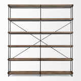 Mercana Trey IV 80L x 16W x 87.5H Medium Brown Wood and Iron Five Tray Shelf Shelving Unit