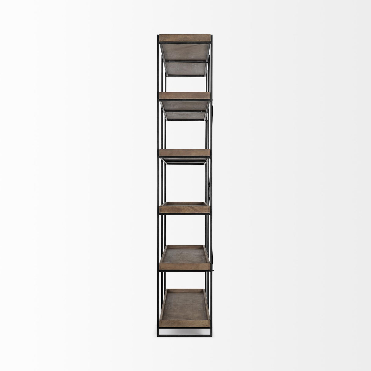 Mercana Trey IV 80L x 16W x 87.5H Medium Brown Wood and Iron Five Tray Shelf Shelving Unit