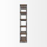 Mercana Trey IV 80L x 16W x 87.5H Medium Brown Wood and Iron Five Tray Shelf Shelving Unit
