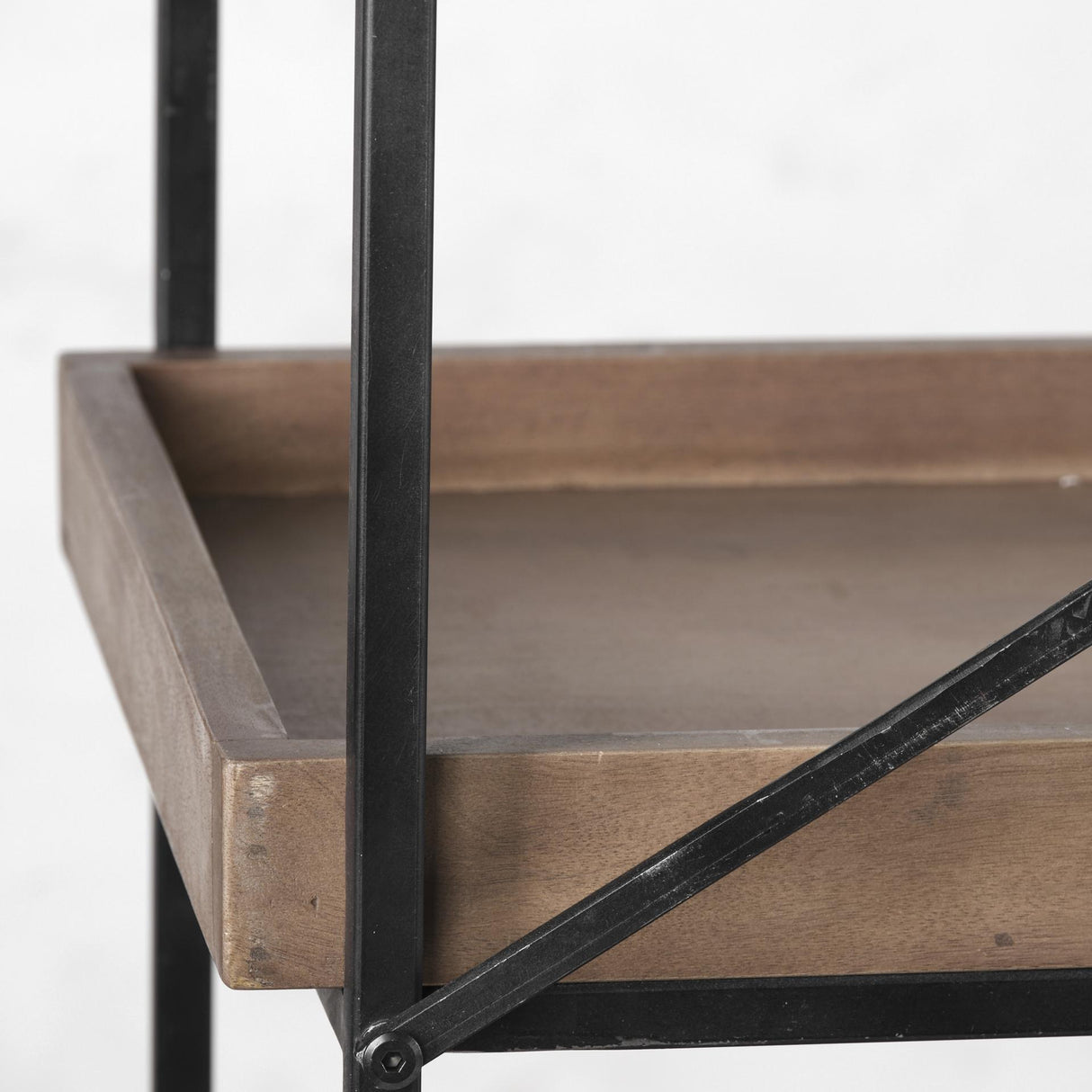 Mercana Trey IV 80L x 16W x 87.5H Medium Brown Wood and Iron Five Tray Shelf Shelving Unit