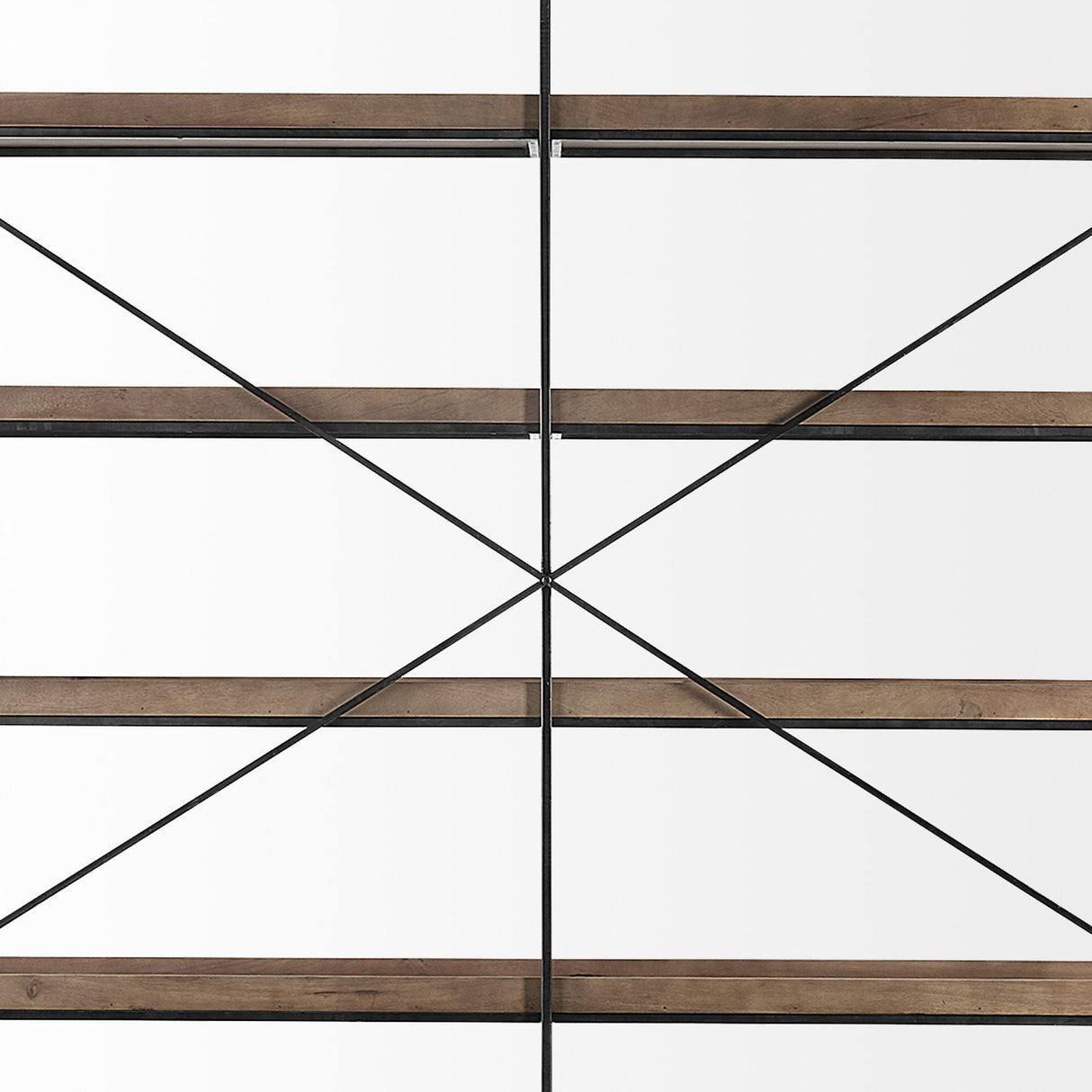Mercana Trey IV 80L x 16W x 87.5H Medium Brown Wood and Iron Five Tray Shelf Shelving Unit