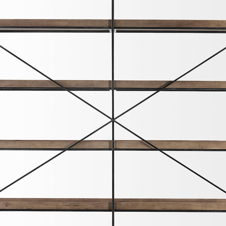 Mercana Trey IV 80L x 16W x 87.5H Medium Brown Wood and Iron Five Tray Shelf Shelving Unit