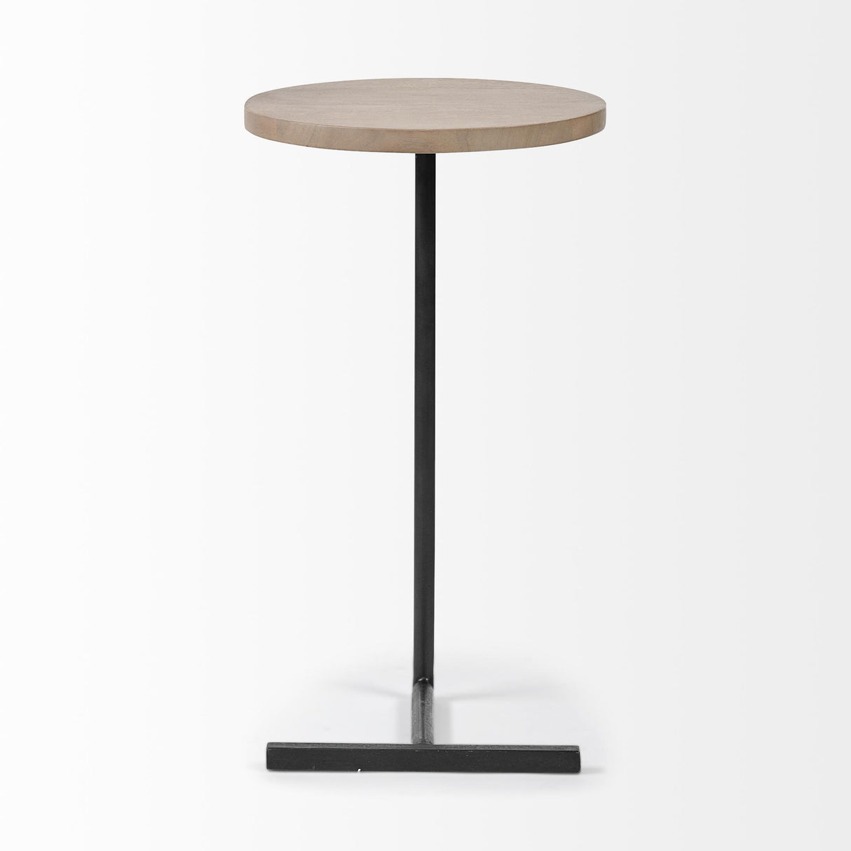 Mercana Ballatine 15L x 15W x 27H Brown Wood Round Top w/ Black Metal Base Accent Table