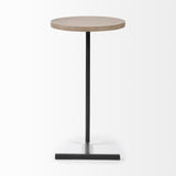 Mercana Ballatine 15L x 15W x 27H Brown Wood Round Top w/ Black Metal Base Accent Table