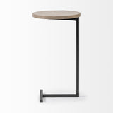 Mercana Ballatine 15L x 15W x 27H Brown Wood Round Top w/ Black Metal Base Accent Table