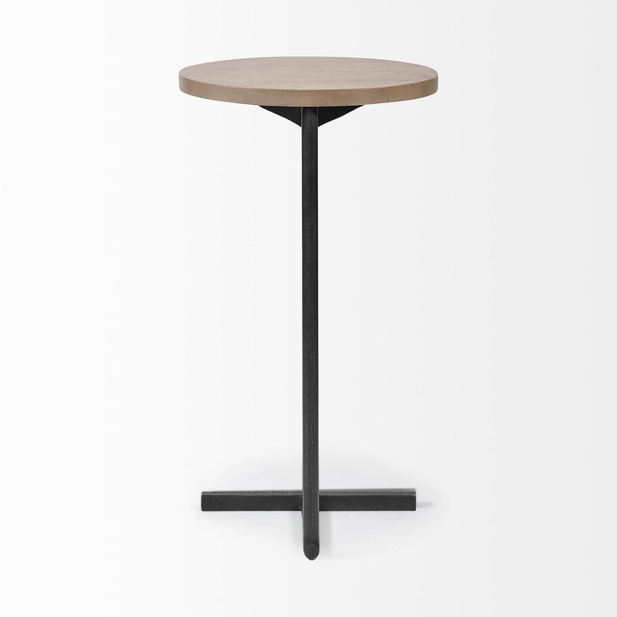 Mercana Ballatine 15L x 15W x 27H Brown Wood Round Top w/ Black Metal Base Accent Table