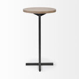 Mercana Ballatine 15L x 15W x 27H Brown Wood Round Top w/ Black Metal Base Accent Table