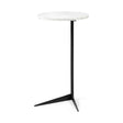 Mercana Ballatine II 15L x 15W x 27L White Marble Round Top White w/ Black Metal Base Accent Table