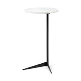 Mercana Ballatine II 15L x 15W x 27L White Marble Round Top White w/ Black Metal Base Accent Table