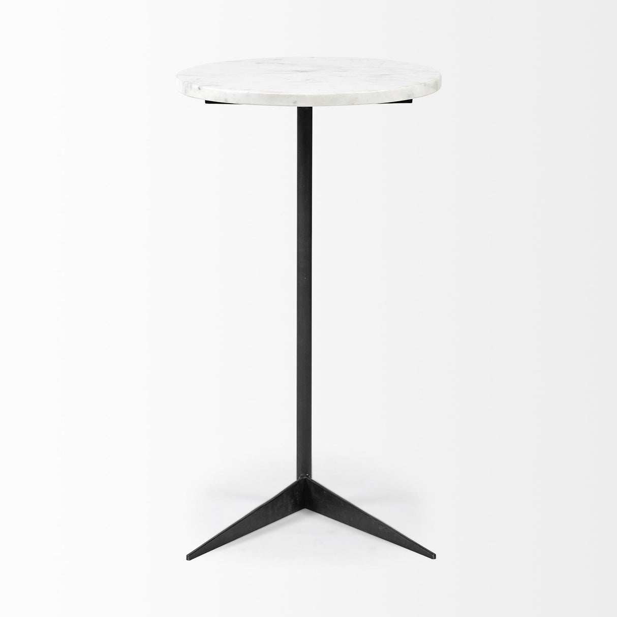 Mercana Ballatine II 15L x 15W x 27L White Marble Round Top White w/ Black Metal Base Accent Table