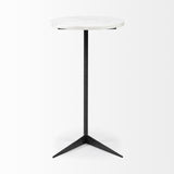 Mercana Ballatine II 15L x 15W x 27L White Marble Round Top White w/ Black Metal Base Accent Table
