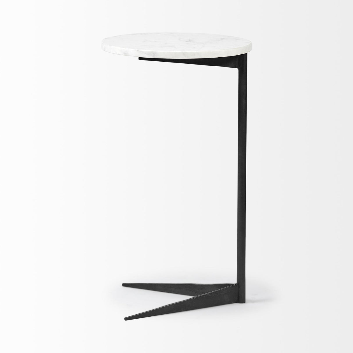 Mercana Ballatine II 15L x 15W x 27L White Marble Round Top White w/ Black Metal Base Accent Table