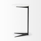 Mercana Ballatine II 15L x 15W x 27L White Marble Round Top White w/ Black Metal Base Accent Table