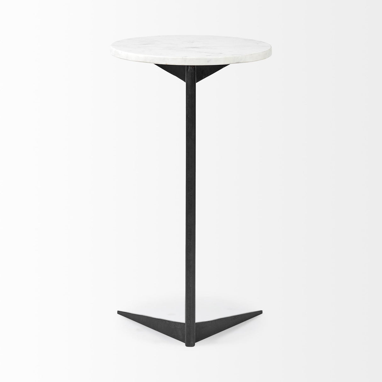 Mercana Ballatine II 15L x 15W x 27L White Marble Round Top White w/ Black Metal Base Accent Table
