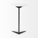 Mercana Ballatine II 15L x 15W x 27L White Marble Round Top White w/ Black Metal Base Accent Table