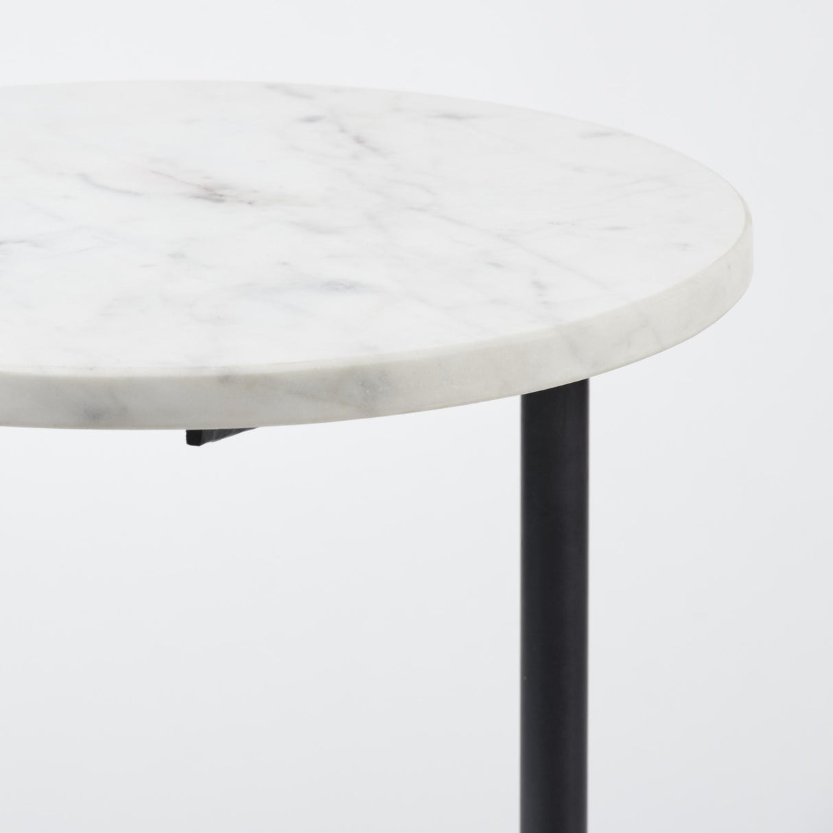 Mercana Ballatine II 15L x 15W x 27L White Marble Round Top White w/ Black Metal Base Accent Table